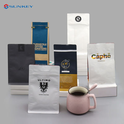 L'emballage de café de thé de fond plat mettent en sac les sacs de café compostables avec la valve et la tirette